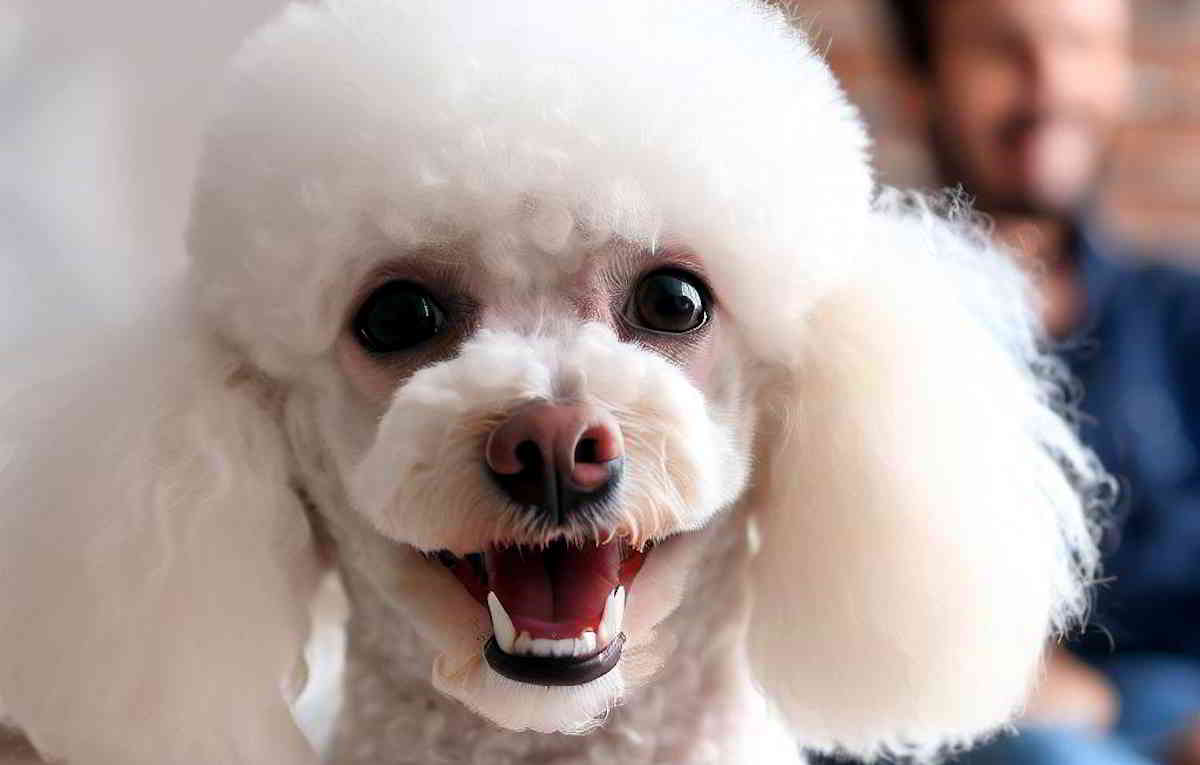 perra caniche sonriendo