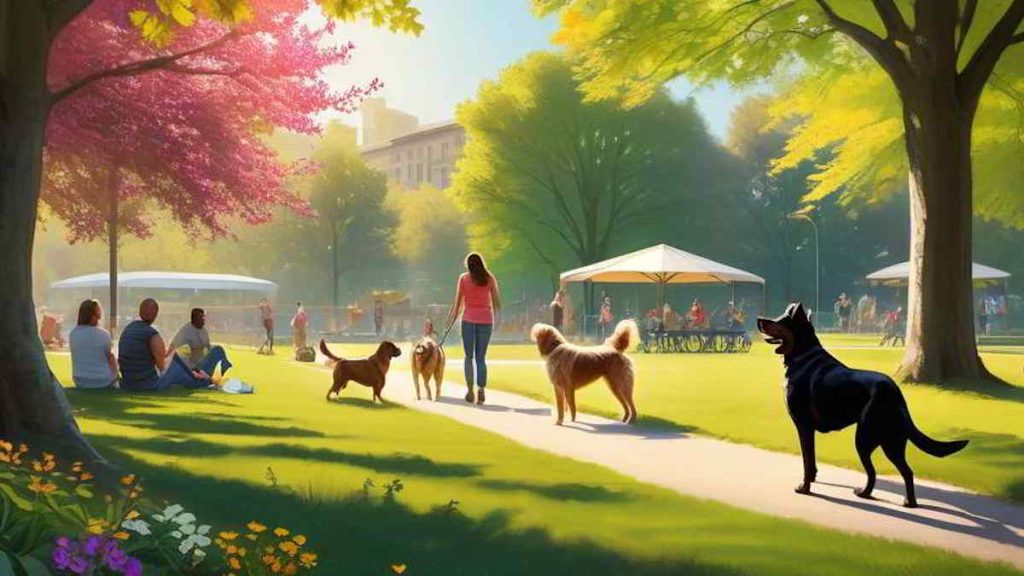 perros paseando en el parque