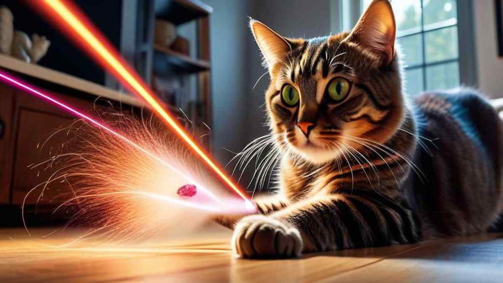 gato jugando con laser