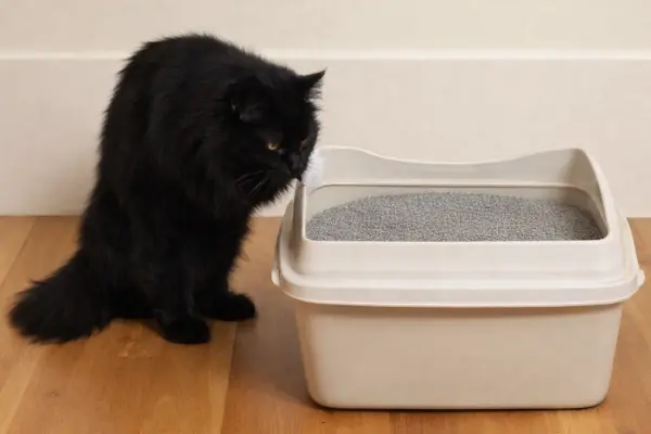 Gato mayor con artrosis intentado subir a un arenero demasiado elevado